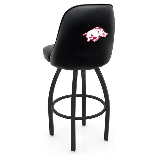 University of Arkansas Logo Grizzly Swivel Counter Stool - 25" Seat Height - Black Wrinkle Finish - Pub Style Bucket Seat 