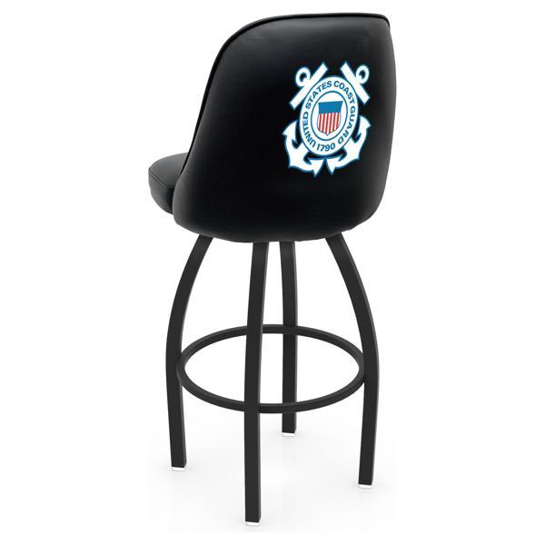 United States Coast Guard Logo Grizzly Swivel Counter Stool - 25" Seat Height - Black Wrinkle Finish - Pub Style Bucket Seat 