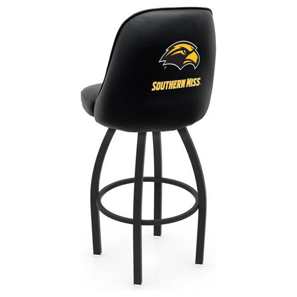 University of Southern Mississippi Logo Grizzly Swivel Bar Stool - Black Wrinkle Finish - Pub Style Bucket Seat 