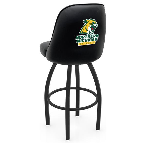 Northern Michigan University Logo Grizzly Swivel Bar Stool - Black Wrinkle Finish - Pub Style Bucket Seat 