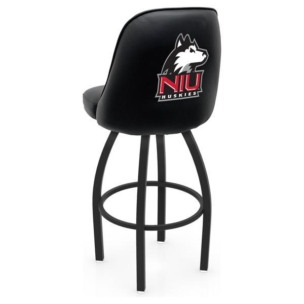 University of Northern Illinois Logo Grizzly Swivel Bar Stool - Black Wrinkle Finish - Pub Style Bucket Seat 