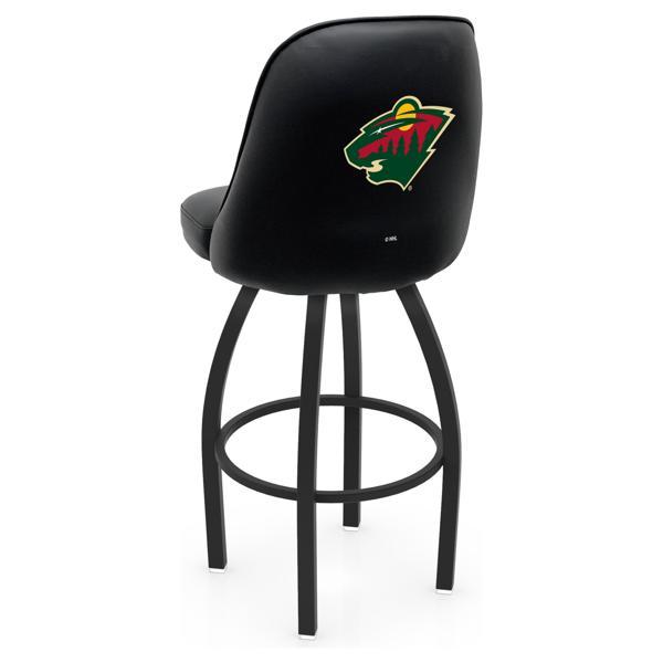 Minnesota Wild Logo Grizzly Swivel Bar Stool - Black Wrinkle Finish - Pub Style Bucket Seat 