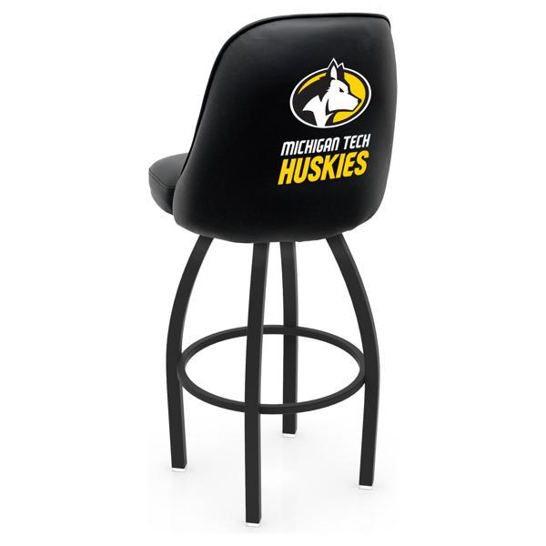 Michigan Tech University Logo Grizzly Swivel Bar Stool - Black Wrinkle Finish - Pub Style Bucket Seat 