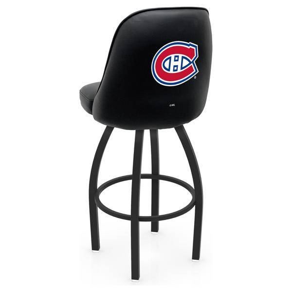 Montreal Canadiens Logo Grizzly Swivel Bar Stool - Black Wrinkle Finish - Pub Style Bucket Seat 