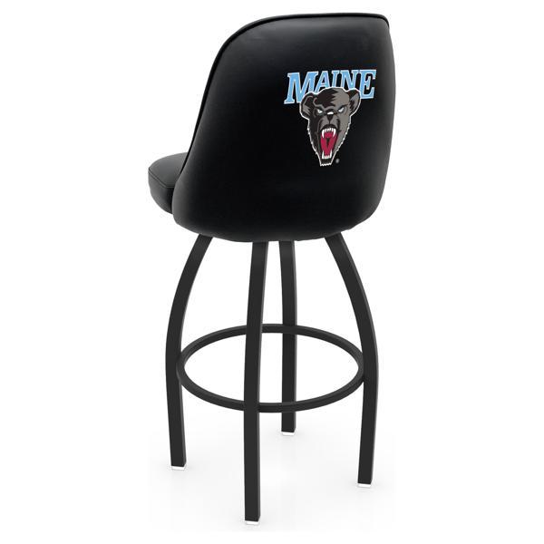 University of Maine Logo Grizzly Swivel Bar Stool - Black Wrinkle Finish - Pub Style Bucket Seat 
