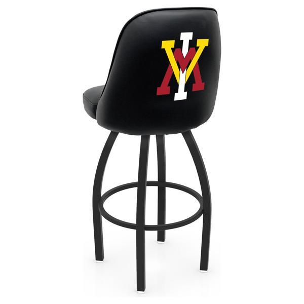Virginia Military Institute Logo Grizzly Swivel Bar Stool - Black Wrinkle Finish - Pub Style Bucket Seat 