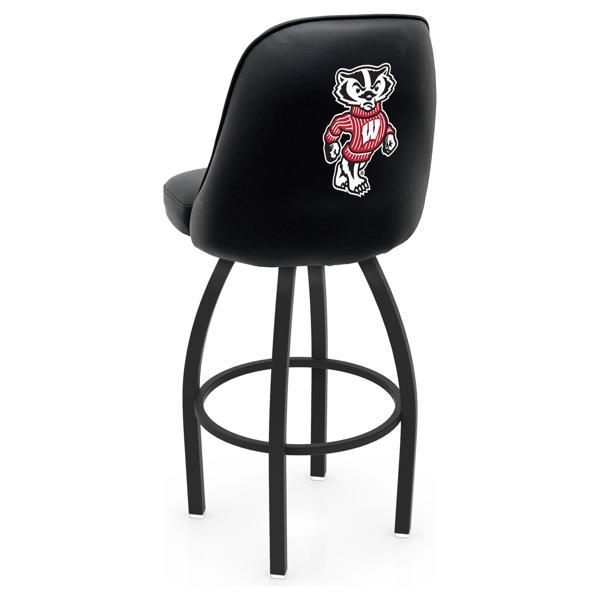 University of Wisconsin Logo 2 Grizzly Swivel Bar Stool - Black Wrinkle Finish - Pub Style Bucket Seat 