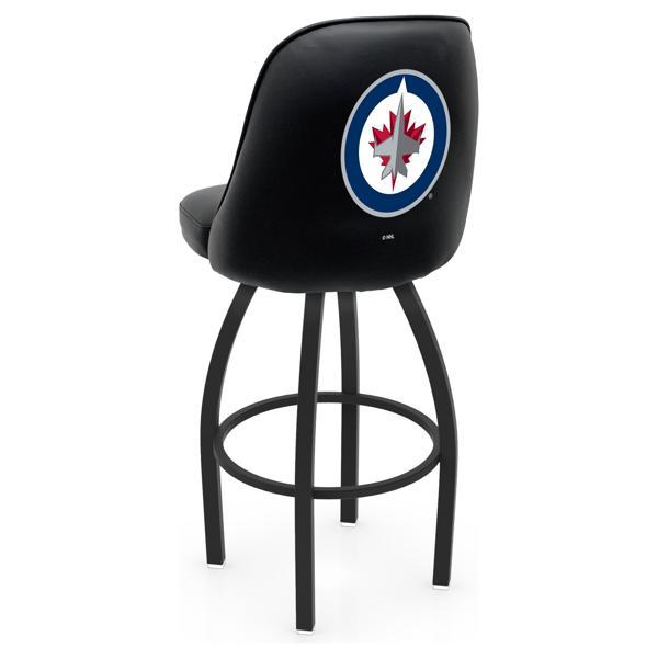 Winnipeg Jets Logo Grizzly Swivel Bar Stool - Black Wrinkle Finish - Pub Style Bucket Seat 
