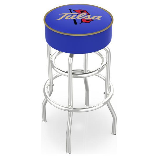 University of Tulsa 25" Retro Backless Swivel Counter Stool - Chrome Double Rung Base - Commercial Grade Marine Vinyl 