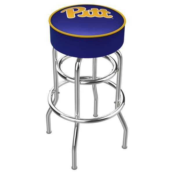 University of Pittsburgh 25" Retro Backless Swivel Counter Stool - Chrome Double Rung Base - Commercial Grade Marine Vinyl 