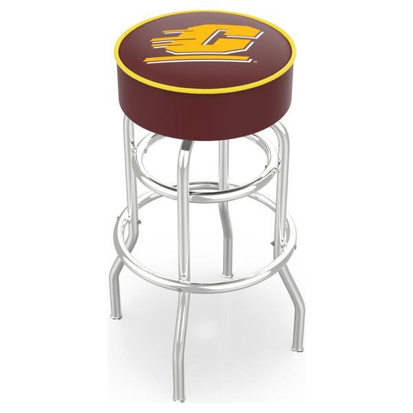 Central Michigan University 25" Retro Backless Swivel Counter Stool - Chrome Double Rung Base - Commercial Grade Marine Vinyl 