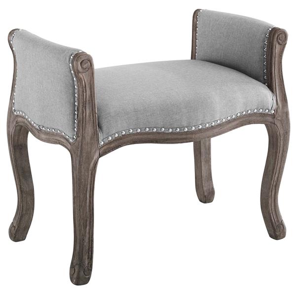 Avail Vintage French Upholstered Fabric Bench - Light Gray 
