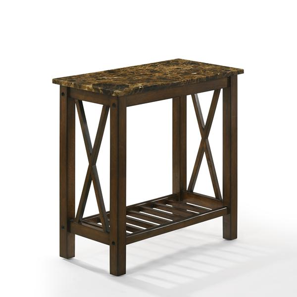 Eden Chairside Table - Brown With Gray Faux Marble Top 