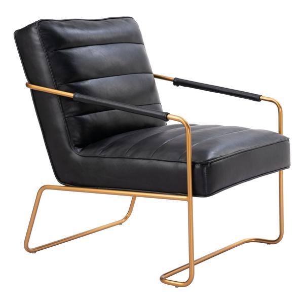 Dallas Accent Chair - Vintage Black Faux Leather - Gold Finish Legs 