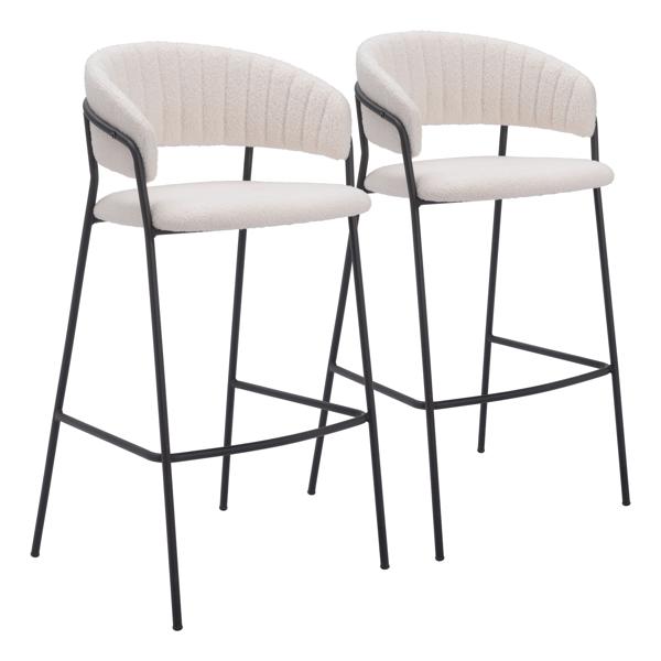 Josephine 29 in. Seat Height Barstool Cream - Black Powder Coated Steel Legs - Set of 2 