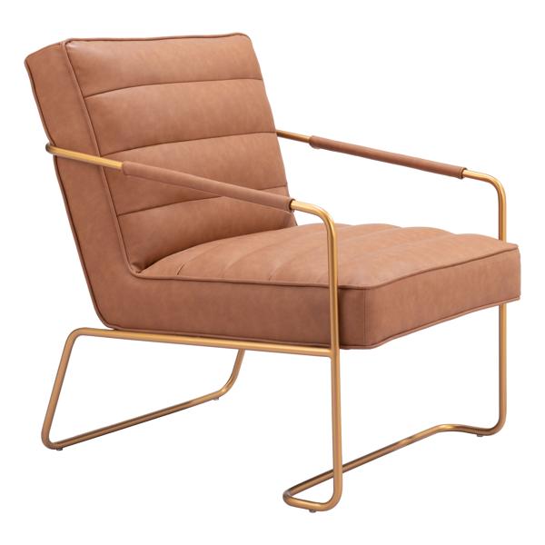 Dallas Accent Chair - Vintage Brown Faux Leather - Gold Finish Legs 