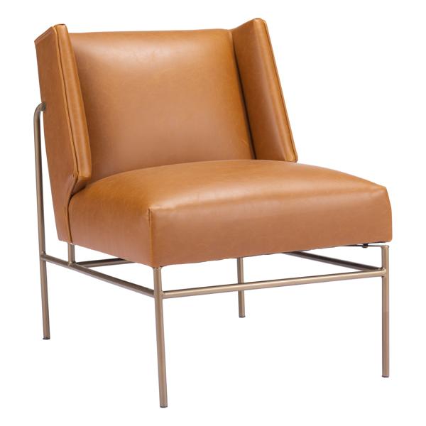 Atlanta Accent Chair - Brown Faux Leather - Bronze Finish Legs 