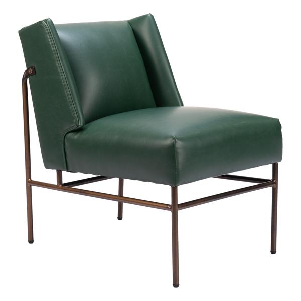 Atlanta Accent Chair - Green Faux Leather - Bronze Finish Legs 