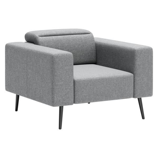 Milan 41 in. Armchair - Comfy Modern Design - Gray Polyester - Black Pine Wood 